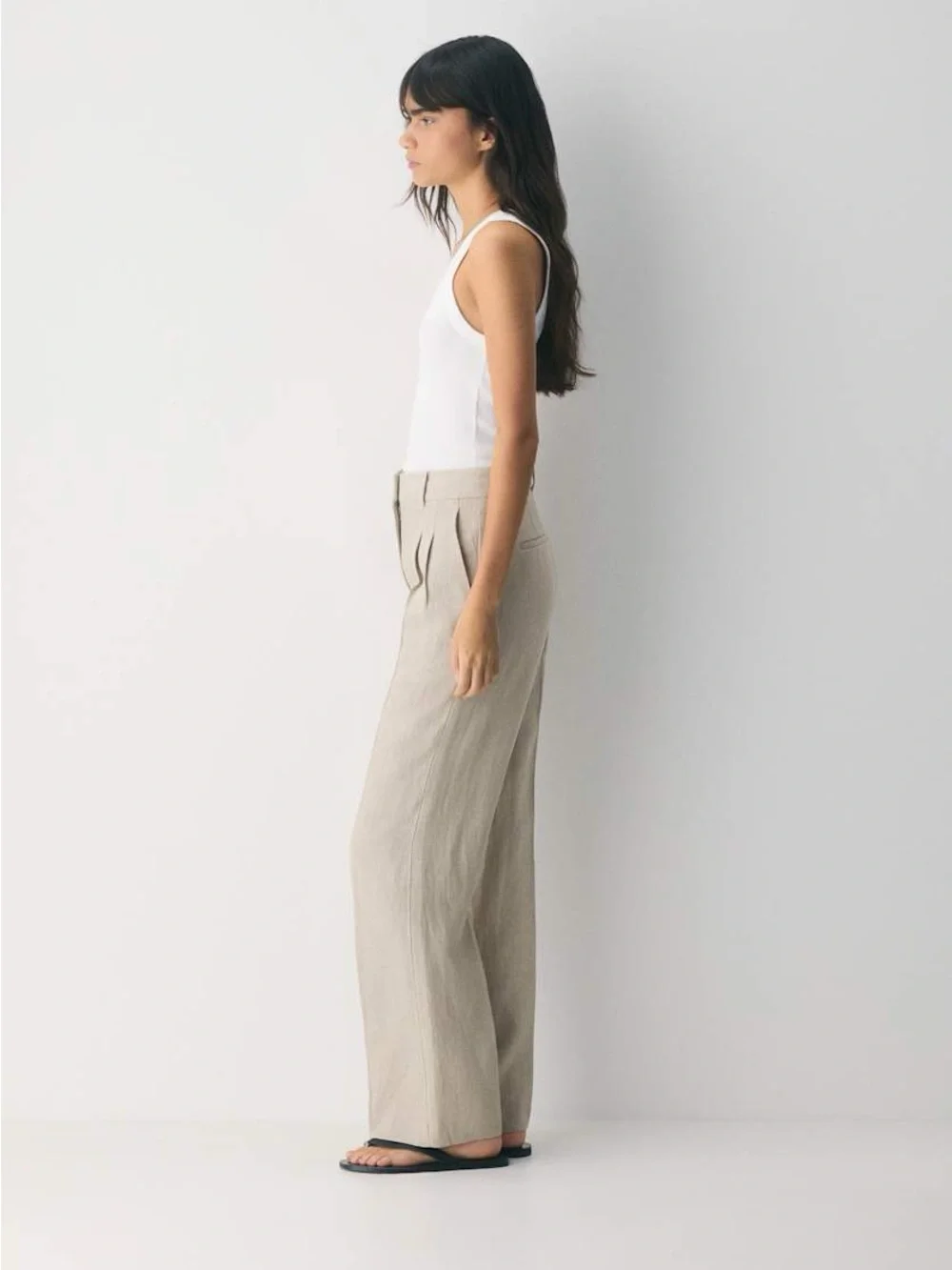Aritzia the effortless pant power linen color undyed dark ecru size 10